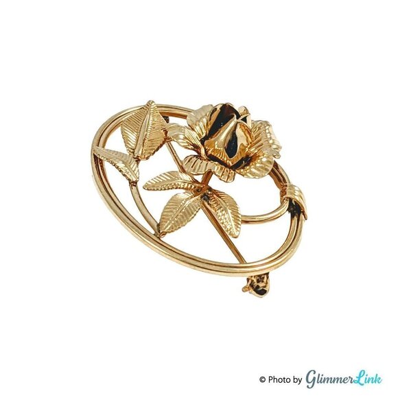 Vintage Van Dell 12KT Gold Filled Oval Flower Brooch - Picture 2 of 8